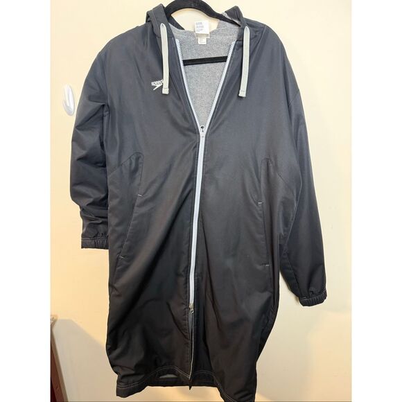 Speedo Fleece Lined Swim Parka Jacket Unisex Adult XS Black Hooded - Picture 1 of 5
